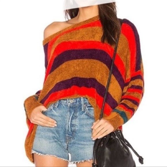 Free People Sweaters - Free People Multi Color Bold Stripe Sweater Soft Oversize Medium All About You